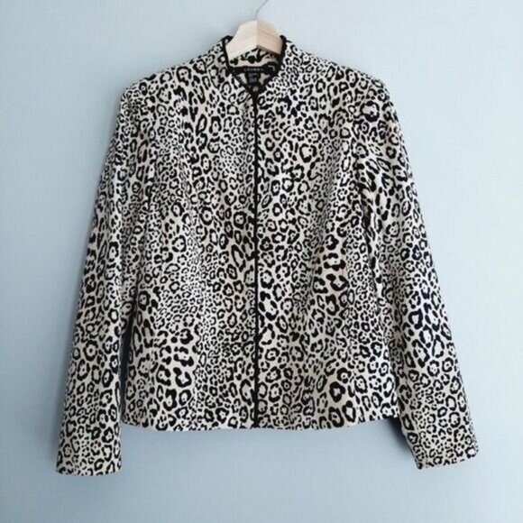 LOUBEN Leopard Print Full-zip Blazer Jacket Animal Pattern Sz 6 - Picture 2 of 11